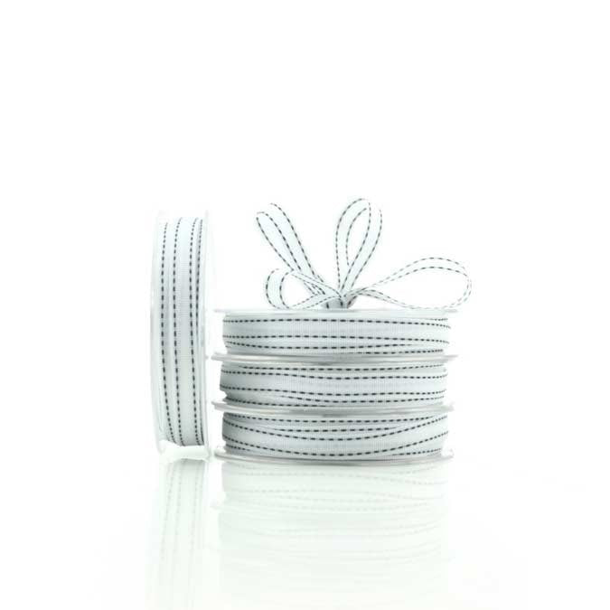 Grosgrain Saddle Stitch Ribbon Woven Edge 10mmx20m - White/Black