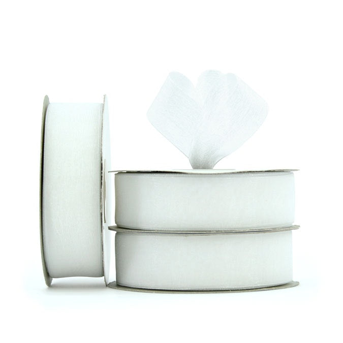 Organza Ribbon Woven Edge 25mmx45.7m - White