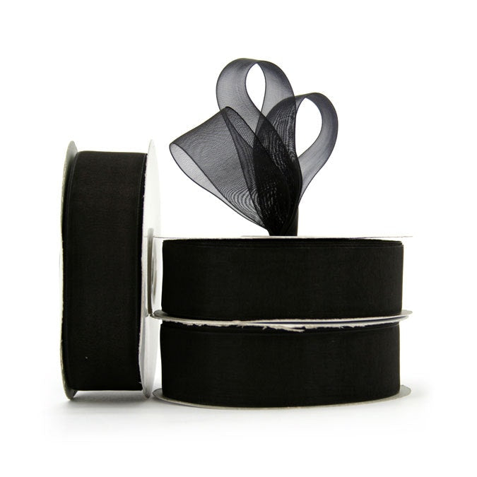 Organza Ribbon Woven Edge 25mmx45.7m - Black