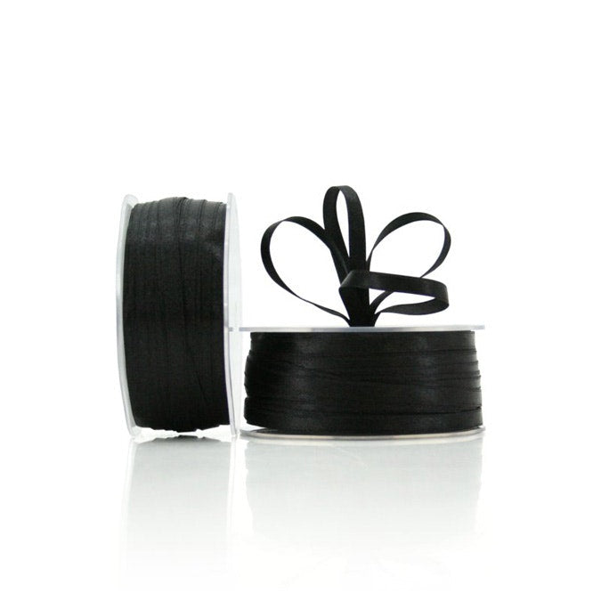 Nylon Satin Ribbon Woven Edge 6mmx100m - Black