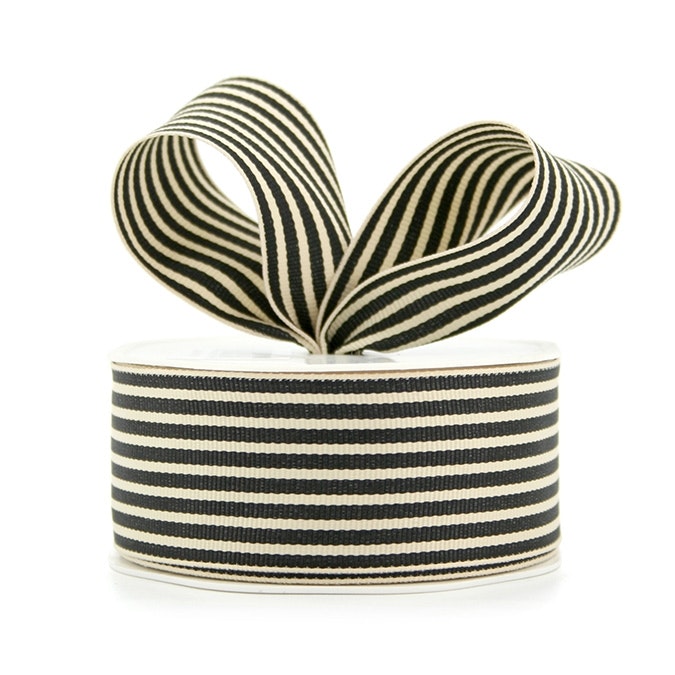 Grosgrain Bold Stripe Ribbon Woven Edge 38mmx10m - Black/Natural