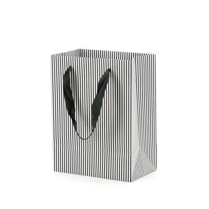 Paper Stripe Gift Bag w/Handles 18Wx22.7Hx10Gcm Pk/10 - White/Black