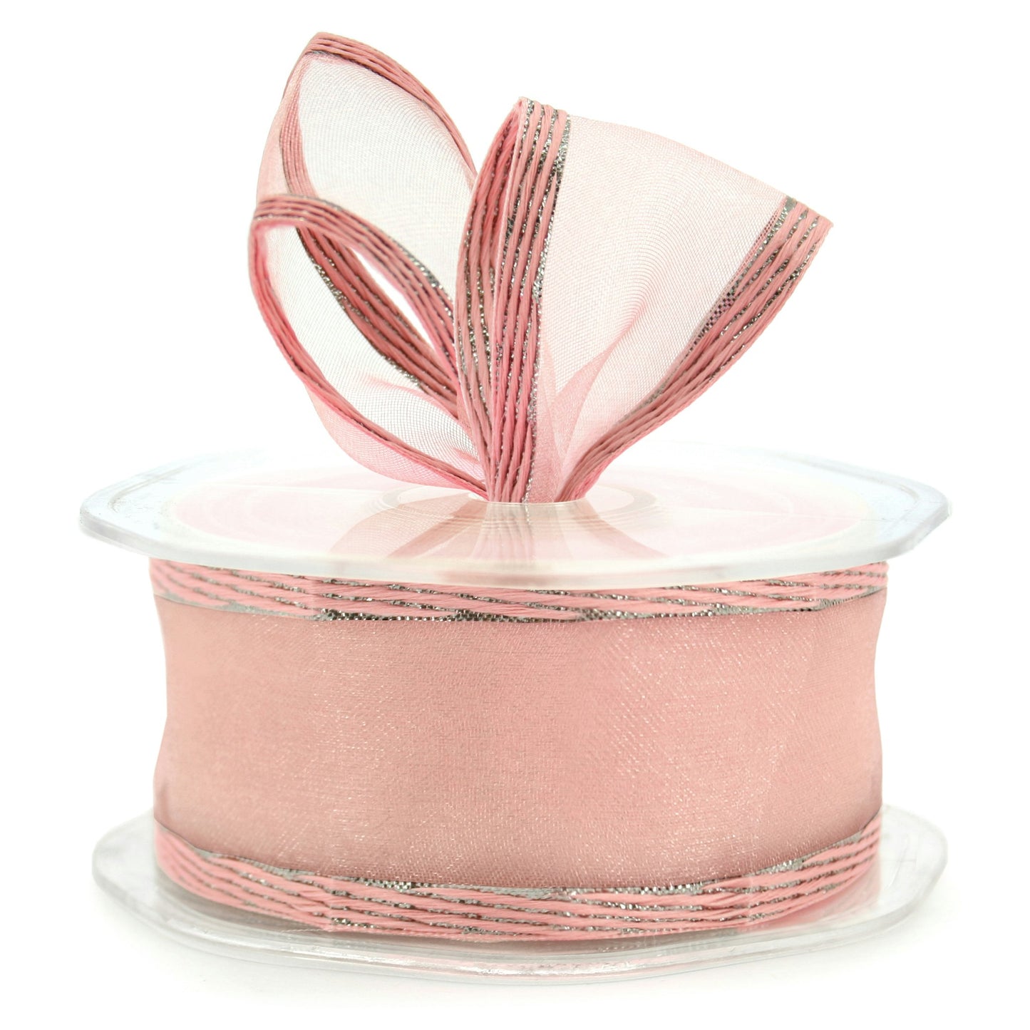 Organza Lurex Edged Ribbon 38mmx10m - Pink/Silver
