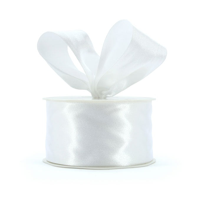 Nylon Satin Ribbon Woven Edge 50mmx10m - White