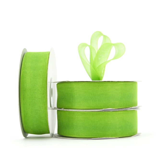 Organza Ribbon Woven Edge 25mmx45.7m - Avocado