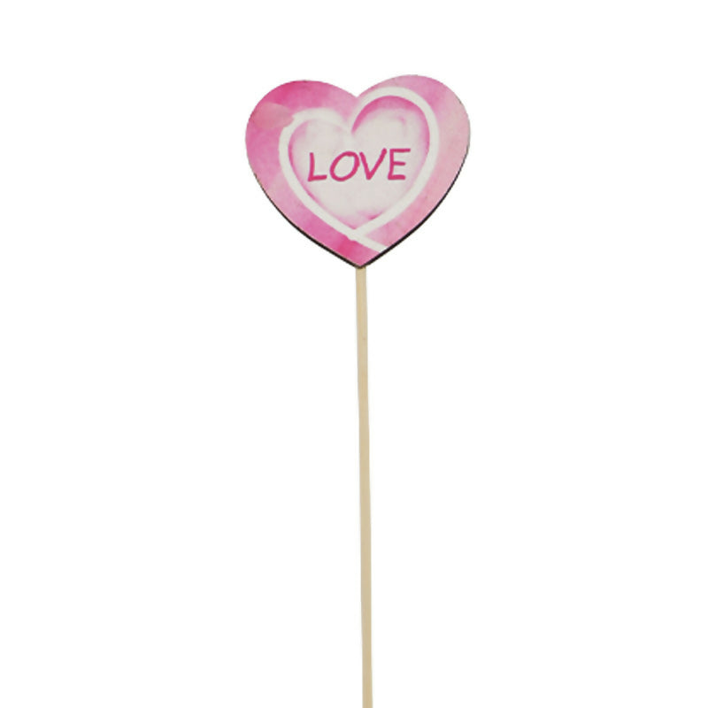 Nordic Wooden Printed Heart Pick 5.6Wx5Hx28Lcm Pk/12 - Pink/White