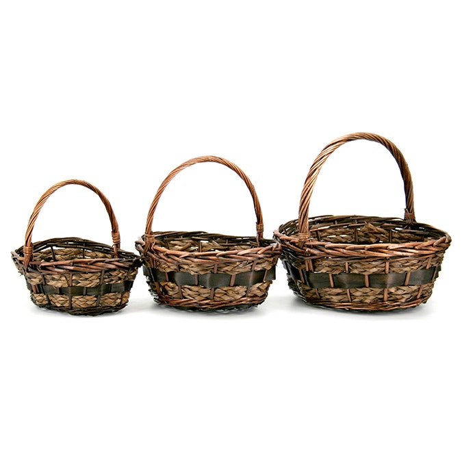 Willow/Rush Oval Aegean Basket Set/3 40Lx30Wx15Hcm - Mahogany