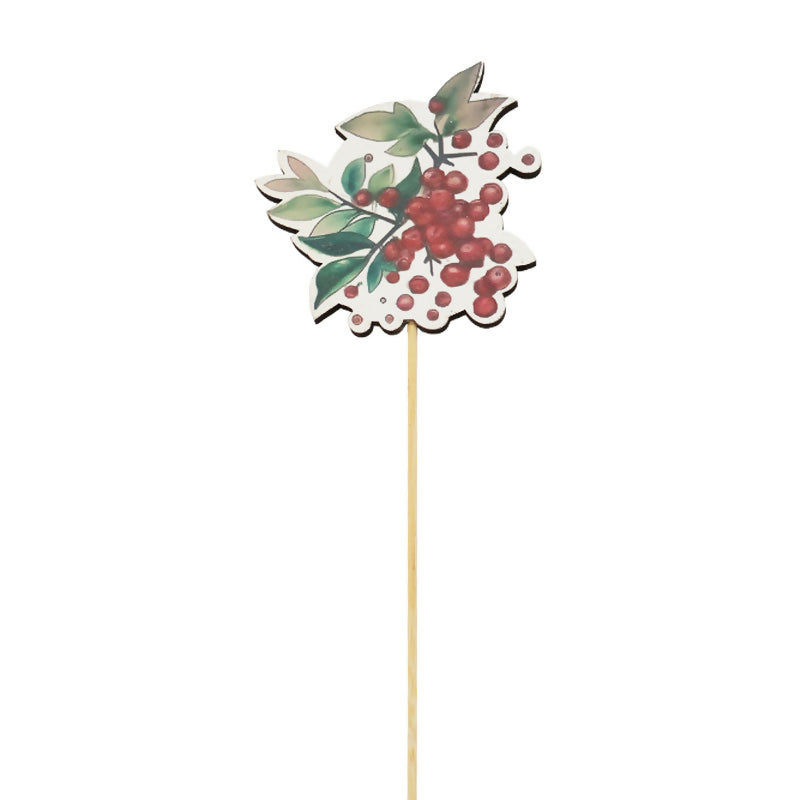Nordic Wooden Printed Xmas Cherries Pick 7.5Wx7Hx28Lcm Pk/12 - Red/Green