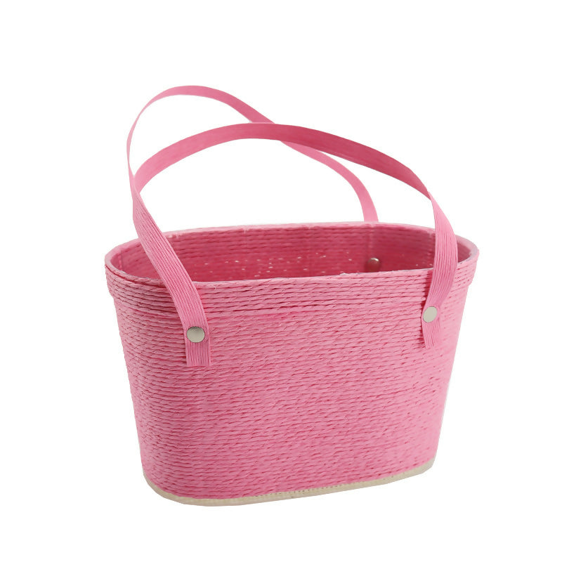 Paper Rope Braided Basket w/Handles 21TWx18BWx13Hcm - Soft Pink