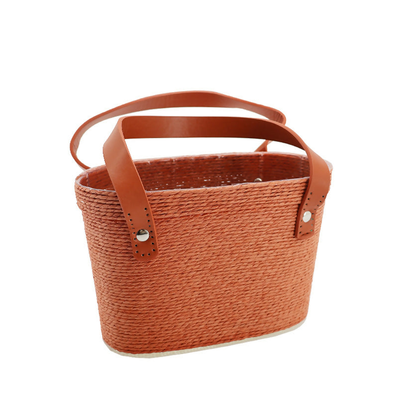 Paper Rope Braided Basket w/Handles 21TWx18BWx13Hcm - Mocha Mousse