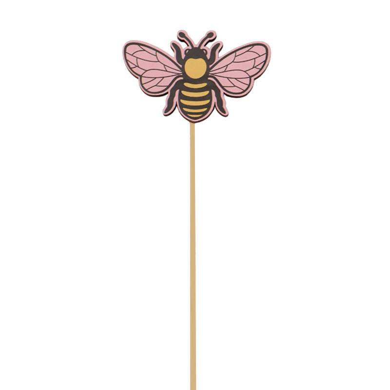 Nordic Wooden Printed Bee Pick 8Wx6Hx28Lcm Pk/12 - Pink