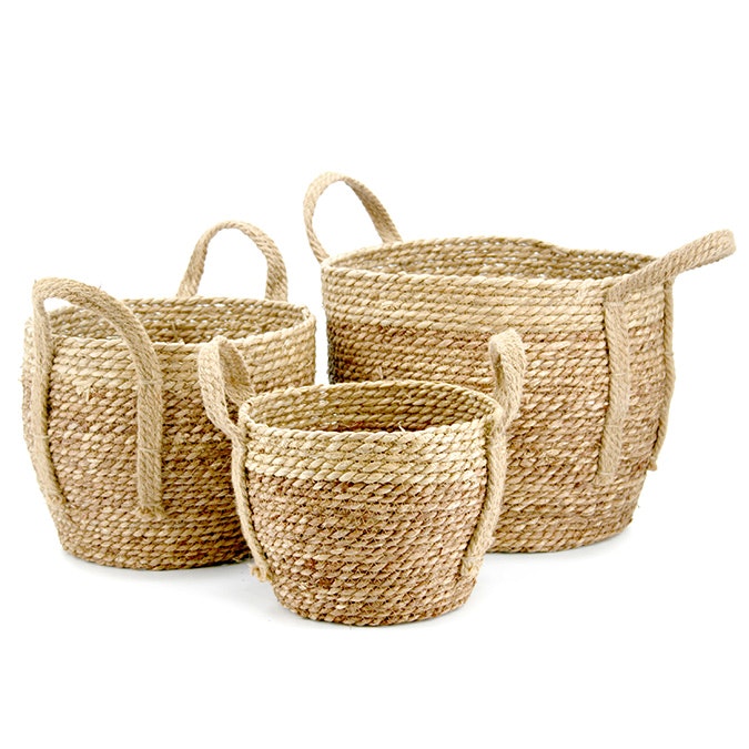 Rush Round Albatross Basket w/Ear Handles Set/3 36Diax30Hcm - Honey/Natural