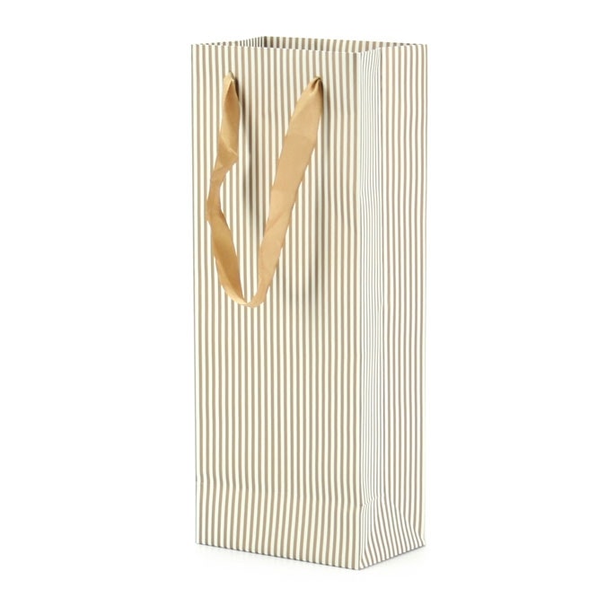 Stripe Wine Bag w/Handles Single 12.5Wx32Hx8Gcm Pk/10 - White/Gold